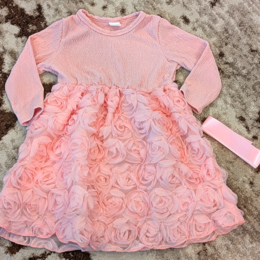 Charming Pink Kids Dress with Rosette Skirt